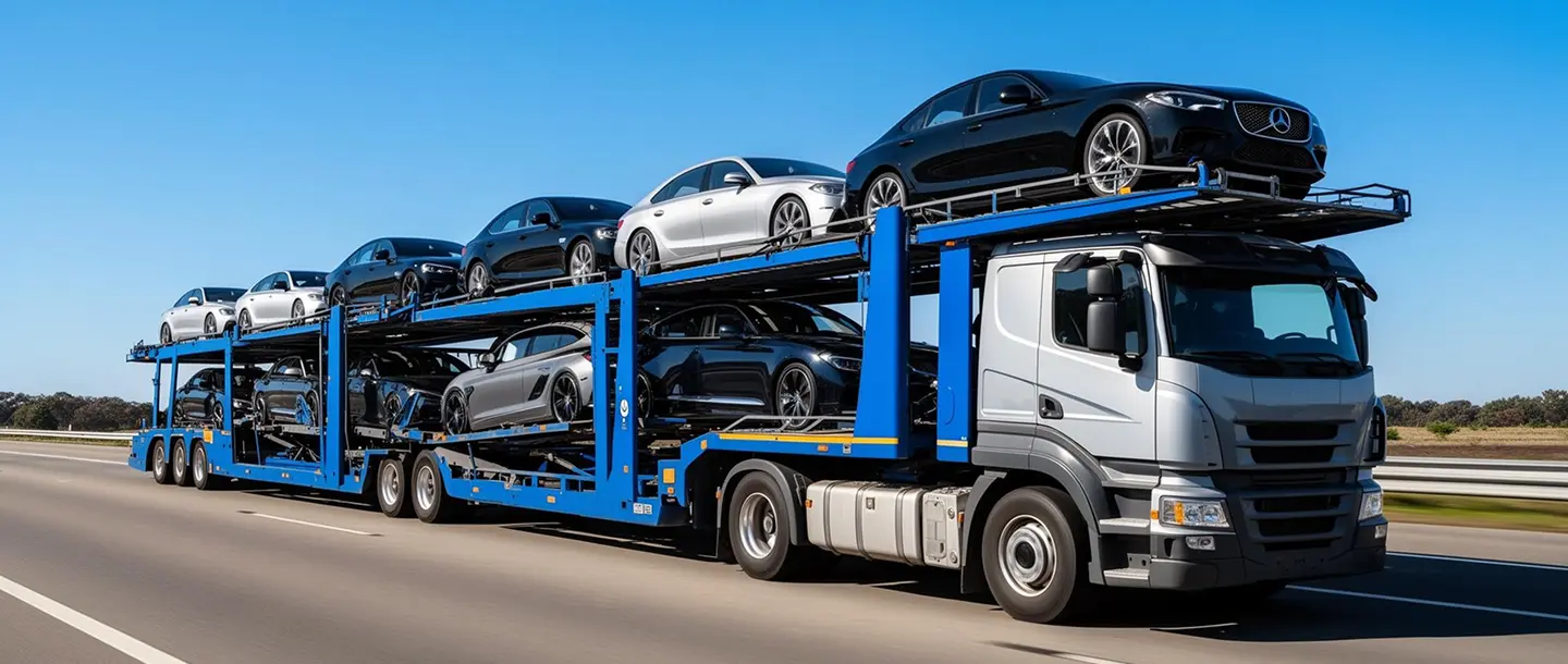 Car carrier truck on highway